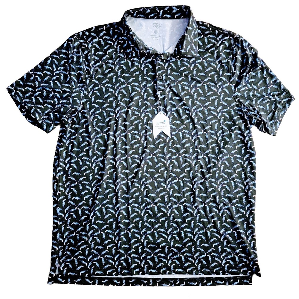 1764 Signature Polo Shirt Mens 2XL XXL Black Toucan Bird Print Short Sleeve